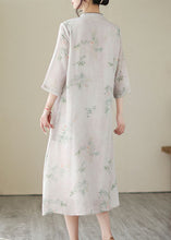 Load image into Gallery viewer, Chinese Style Light Pink Tasseled Print Patchwork Linen Dresses Summer