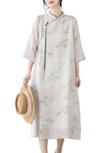 Load image into Gallery viewer, Chinese Style Light Pink Tasseled Print Patchwork Linen Dresses Summer