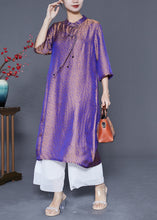 Load image into Gallery viewer, Chinese Style Purple Mandarin Collar Gradient Color Tassel Silk Long Dress Summer