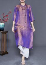 Load image into Gallery viewer, Chinese Style Purple Mandarin Collar Gradient Color Tassel Silk Long Dress Summer