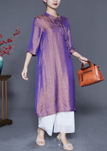 Load image into Gallery viewer, Chinese Style Purple Mandarin Collar Gradient Color Tassel Silk Long Dress Summer