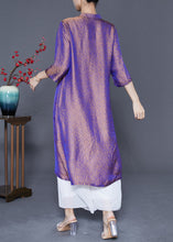 Load image into Gallery viewer, Chinese Style Purple Mandarin Collar Gradient Color Tassel Silk Long Dress Summer