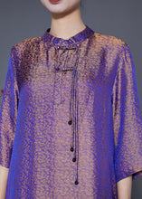 Load image into Gallery viewer, Chinese Style Purple Mandarin Collar Gradient Color Tassel Silk Long Dress Summer