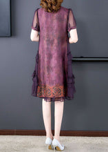 Load image into Gallery viewer, Chinese Style Red Stand Collar Patchwork Ruffles Silk Dress Summer