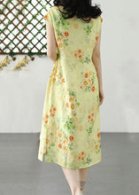 Load image into Gallery viewer, Chinese Style Yellow Print Side Open Patchwork Linen Dress Summer