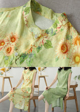 Load image into Gallery viewer, Chinese Style Yellow Print Side Open Patchwork Linen Dress Summer