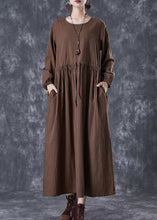 Load image into Gallery viewer, Chocolate Striped Linen Long Dress Cinched Fall