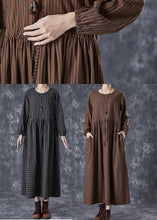 Load image into Gallery viewer, Chocolate Striped Linen Long Dress Cinched Fall