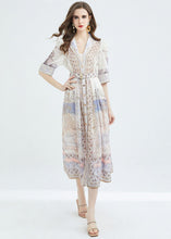 Load image into Gallery viewer, Classy Apricot Peter Pan Collar Print Sashes Patchwork Cotton Dresses Summer