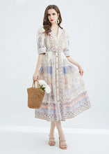 Load image into Gallery viewer, Classy Apricot Peter Pan Collar Print Sashes Patchwork Cotton Dresses Summer