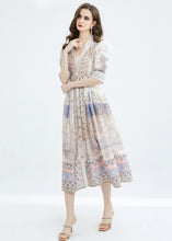 Load image into Gallery viewer, Classy Apricot Peter Pan Collar Print Sashes Patchwork Cotton Dresses Summer