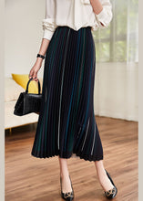 Load image into Gallery viewer, Classy Black Elastic Waist Striped Silk Pleated Skirt Spring
