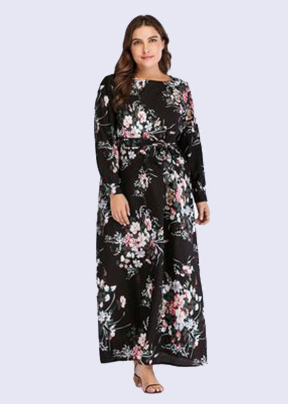 Classy Black O-Neck Embroideried Tunic Long Dress Fall