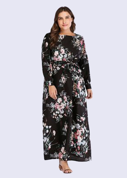 Classy Black O-Neck Embroideried Tunic Long Dress Fall