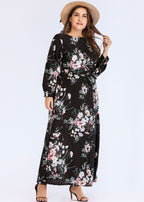 Classy Black O-Neck Embroideried Tunic Long Dress Fall