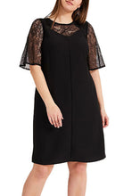 Load image into Gallery viewer, Classy Black O-Neck Hollow Out Lace Patchwork Knit Mid Dress Short Sleeve
