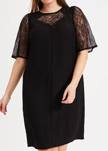 Load image into Gallery viewer, Classy Black O-Neck Hollow Out Lace Patchwork Knit Mid Dress Short Sleeve