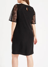 Load image into Gallery viewer, Classy Black O-Neck Hollow Out Lace Patchwork Knit Mid Dress Short Sleeve