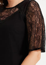 Load image into Gallery viewer, Classy Black O-Neck Hollow Out Lace Patchwork Knit Mid Dress Short Sleeve