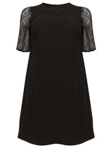Load image into Gallery viewer, Classy Black O-Neck Hollow Out Lace Patchwork Knit Mid Dress Short Sleeve