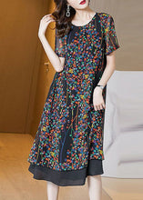 Load image into Gallery viewer, Classy Black O-Neck Patchwork Print Chiffon Long Dress Summer