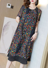 Load image into Gallery viewer, Classy Black O-Neck Patchwork Print Chiffon Long Dress Summer