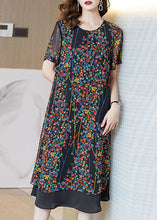 Load image into Gallery viewer, Classy Black O-Neck Patchwork Print Chiffon Long Dress Summer