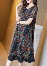 Load image into Gallery viewer, Classy Black O-Neck Patchwork Print Chiffon Long Dress Summer