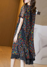 Load image into Gallery viewer, Classy Black O-Neck Patchwork Print Chiffon Long Dress Summer