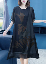 Load image into Gallery viewer, Classy Black O Neck Print Patchwork Chiffon Dress Summer