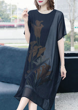 Load image into Gallery viewer, Classy Black O Neck Print Patchwork Chiffon Dress Summer