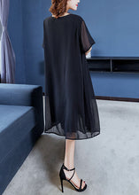 Load image into Gallery viewer, Classy Black O Neck Print Patchwork Chiffon Dress Summer