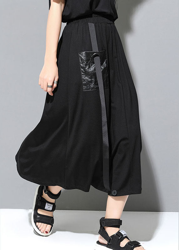 Classy Black Pockets Patchwork Casual Fall Skirt