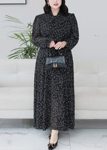 Load image into Gallery viewer, Classy Black Print Ruffled Chiffon Maxi Dresses Long Sleeve