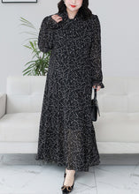 Load image into Gallery viewer, Classy Black Print Ruffled Chiffon Maxi Dresses Long Sleeve