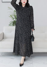 Load image into Gallery viewer, Classy Black Print Ruffled Chiffon Maxi Dresses Long Sleeve