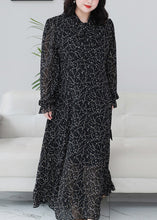 Load image into Gallery viewer, Classy Black Print Ruffled Chiffon Maxi Dresses Long Sleeve