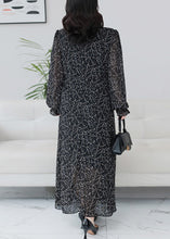 Load image into Gallery viewer, Classy Black Print Ruffled Chiffon Maxi Dresses Long Sleeve