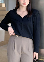 Load image into Gallery viewer, Classy Black Square Collar Button Cotton Shirt Fall