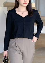 Load image into Gallery viewer, Classy Black Square Collar Button Cotton Shirt Fall
