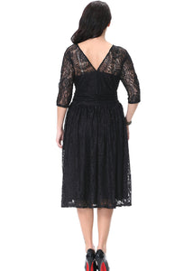 Classy Black V Neck Wrinkled Party Lace Long Dress Summer