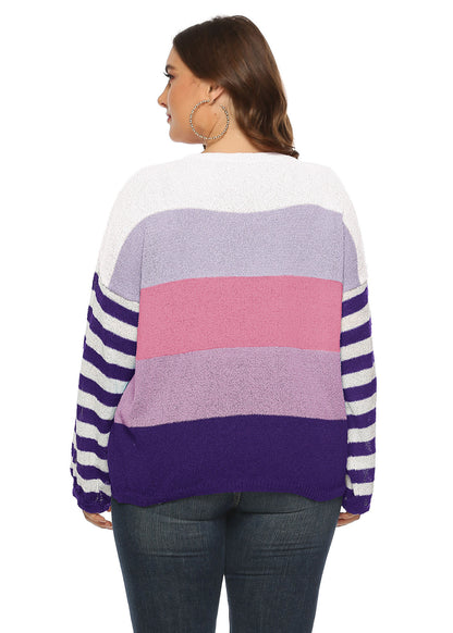 Classy Blackish Green Striped Patchwork Cozy Knit Pullover Fall
