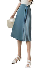 Load image into Gallery viewer, Classy Blue Wrinkled Asymmetrical Patchwork Cotton Skirts Spring