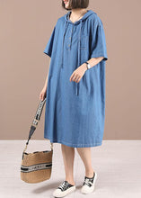 Load image into Gallery viewer, Classy Blue hooded Button Denim Dress Summer