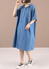 Load image into Gallery viewer, Classy Blue hooded Button Denim Dress Summer