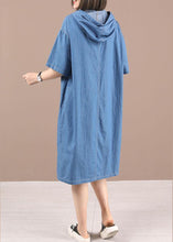 Load image into Gallery viewer, Classy Blue hooded Button Denim Dress Summer