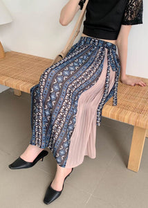 Classy Colorblock Wrinkled Patchwork Chiffon Skirts Summer