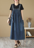 Classy Denim Blue Oversized Wrinkled Wrinkled Strap Dresses Summer