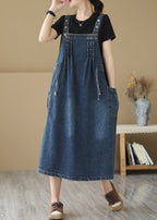 Classy Denim Blue Oversized Wrinkled Wrinkled Strap Dresses Summer