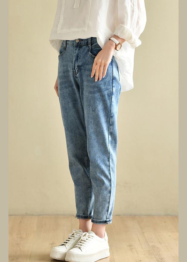 Classy Denim Blue Patchwor Cotton Pants